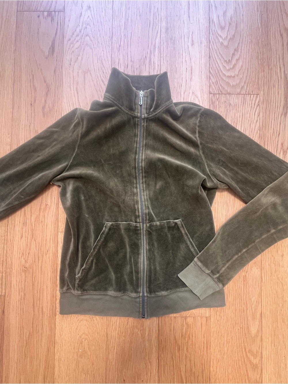 Vintage Y2K Juicy Couture Army Green Velour Zip Up Track Jacket